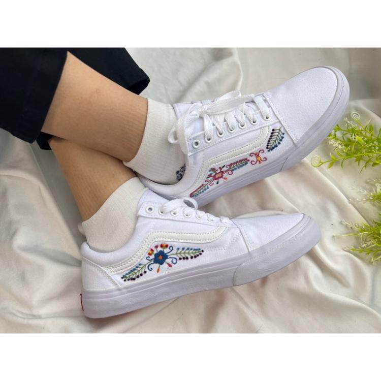 Custom Sneakers, Custom Vans, Embroidered Shoes White Embroidered