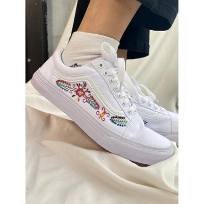 Custom Sneakers, Custom Vans, Embroidered Shoes White Embroidered