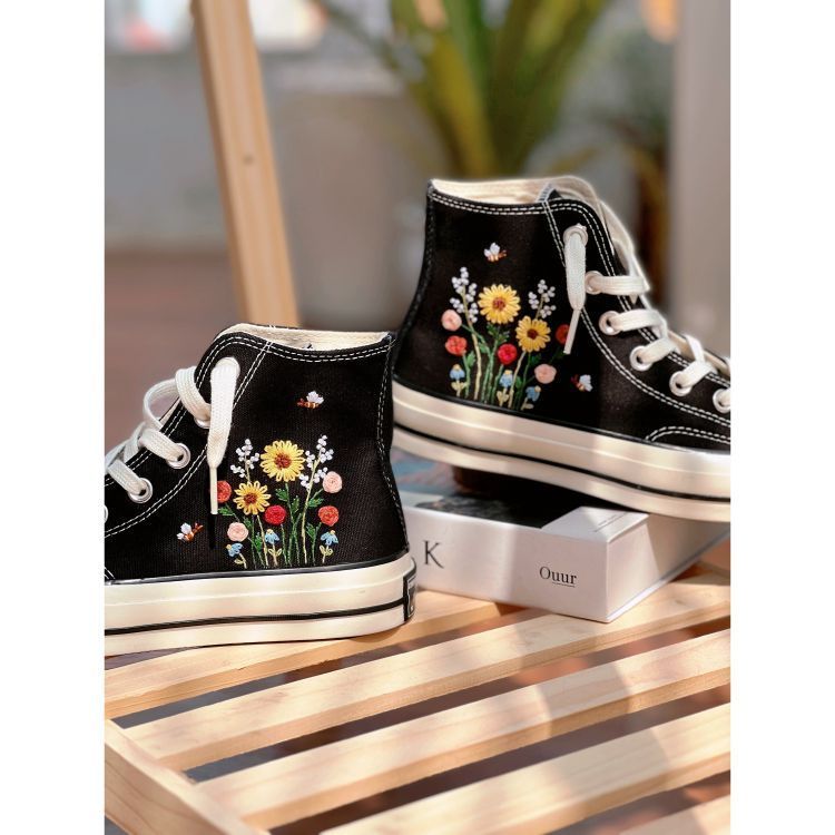 Converse Pet,Floral Converse,Embroidered Converse,Garden Of Sunflowers