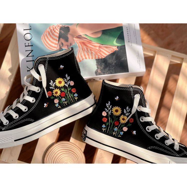 Converse Pet,Floral Converse,Embroidered Converse,Garden Of Sunflowers