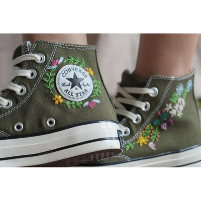 Custom Embroidery Shoes, Flower Converse, Women Shoes, Wedding Gift