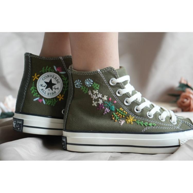 Custom Embroidery Shoes, Flower Converse, Women Shoes, Wedding Gift