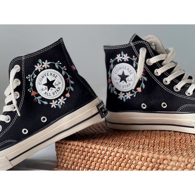 Flower Converse,Embroidered Big Apple Tree,Bees And Flowers