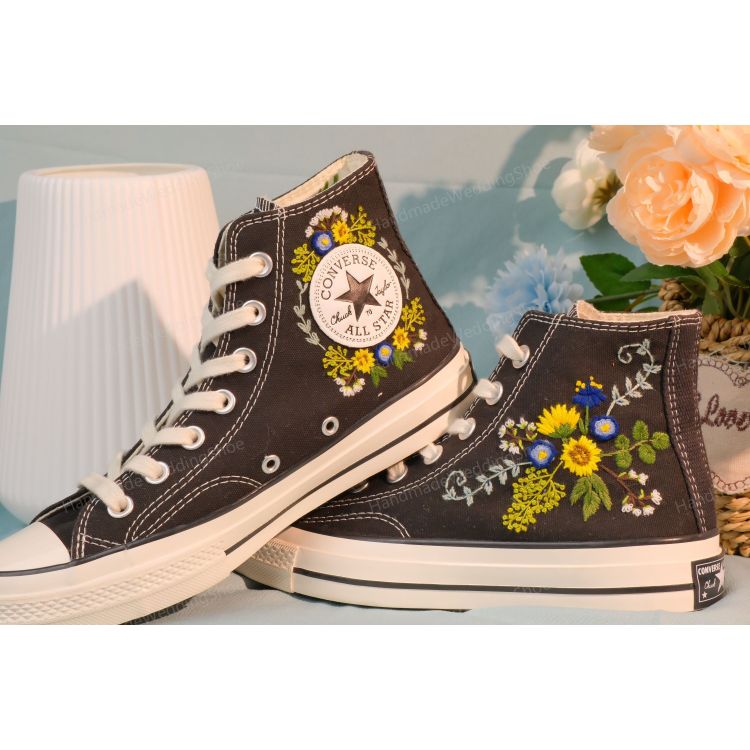 Converse large bouquet embroidered shoes, custom garland embroidery