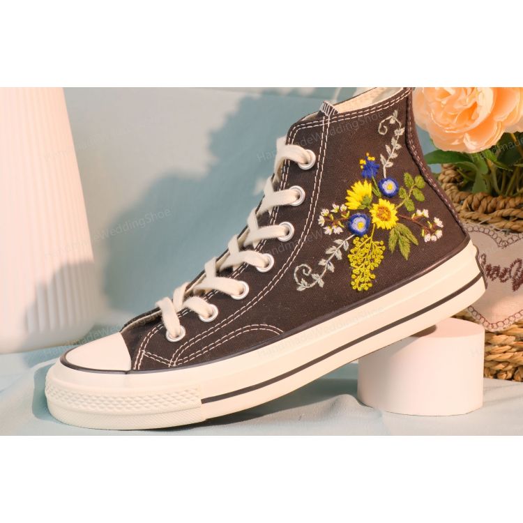 Converse large bouquet embroidered shoes, custom garland embroidery