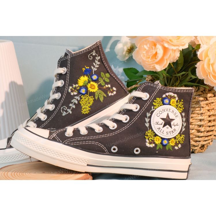 Converse large bouquet embroidered shoes, custom garland embroidery