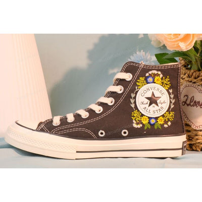 Converse large bouquet embroidered shoes, custom garland embroidery