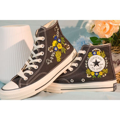 Converse large bouquet embroidered shoes, custom garland embroidery