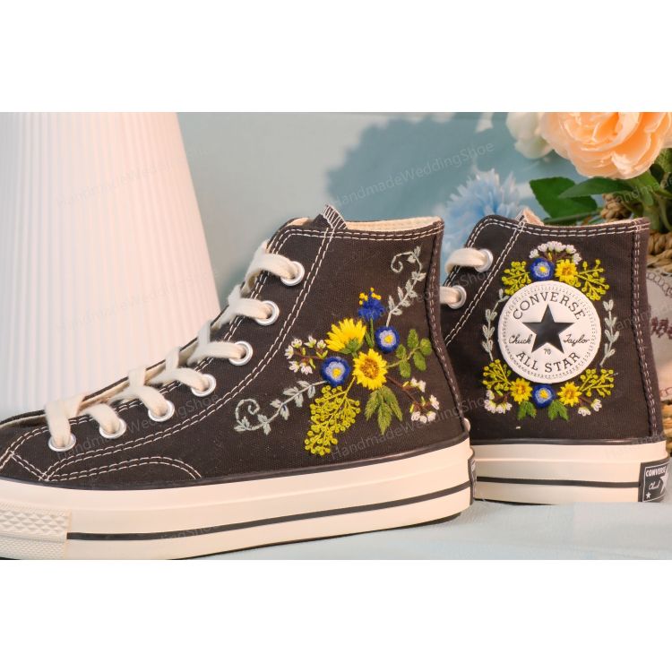 Converse large bouquet embroidered shoes, custom garland embroidery