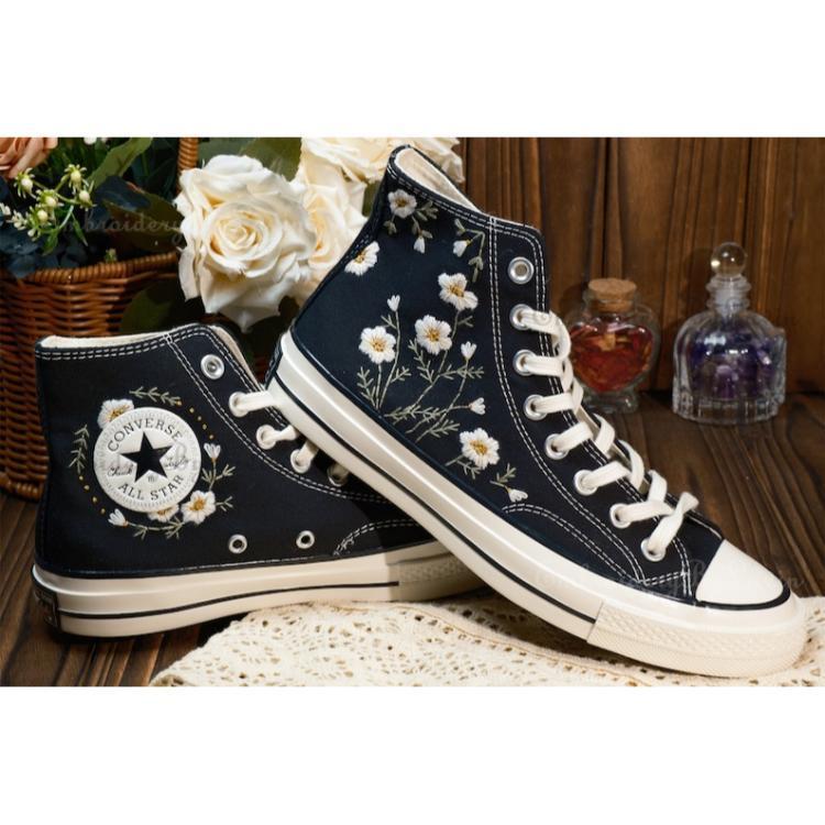 Converse embroidered shoes, Converse custom small flower