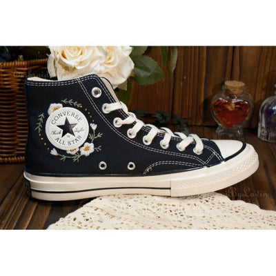 Converse embroidered shoes, Converse custom small flower