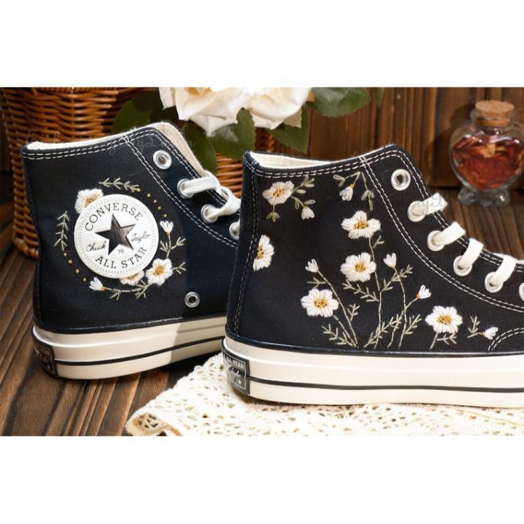 Converse embroidered shoes, Converse custom small flower