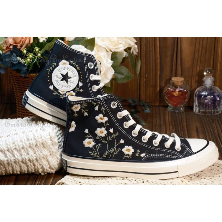 Converse embroidered shoes, Converse custom small flower