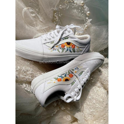 Custom Vans Sunflower, Embroidered Vans Colorful Flower Garden