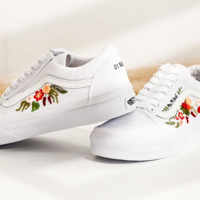 Custom Wedding Vans Shoes, Bridal Flowers Embroidered Vans