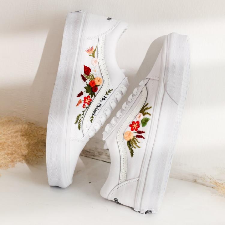 Custom Wedding Vans Shoes, Bridal Flowers Embroidered Vans