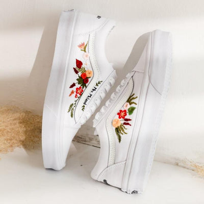 Custom Wedding Vans Shoes, Bridal Flowers Embroidered Vans