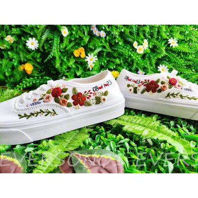 Custom Vans Embroidered Shoes Vans Bridal Sneakers Embroidered Wedding