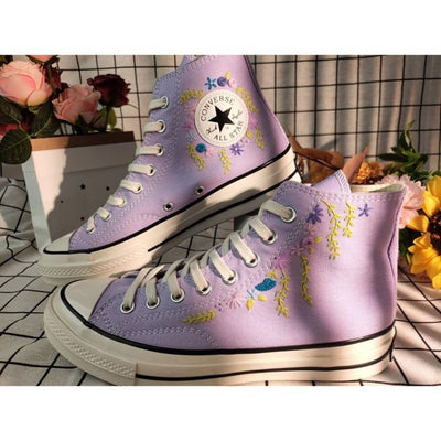 Embroidery Shoes, Flower Converse Handmade, Womens Shoes, Wedding Gift