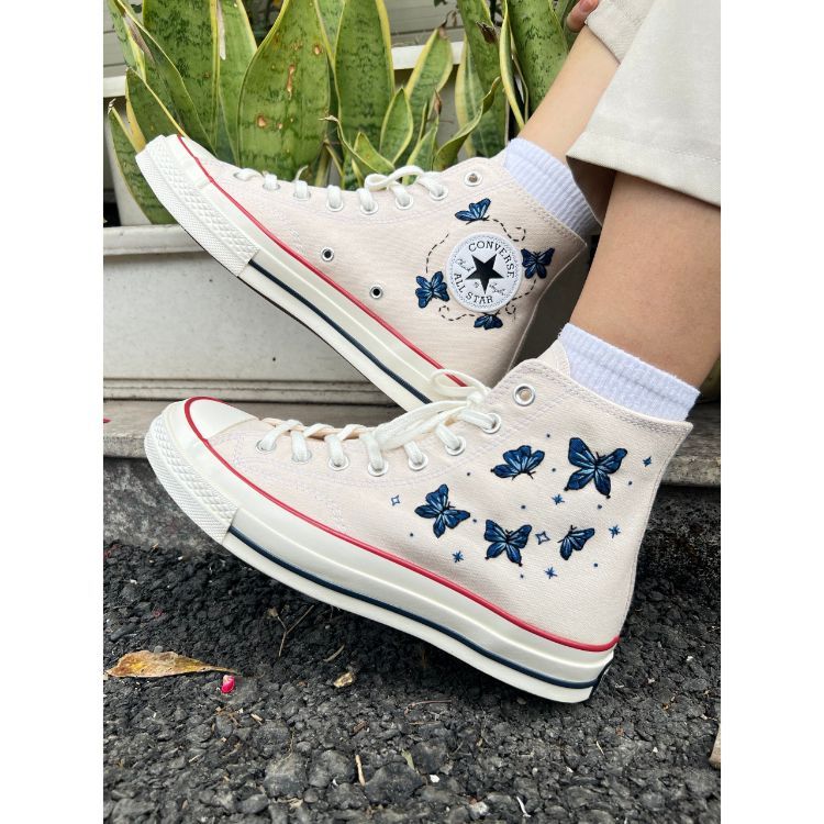 Butterfly Converse,Embroidered Blue Butterflies,Converse ,Custom Logo