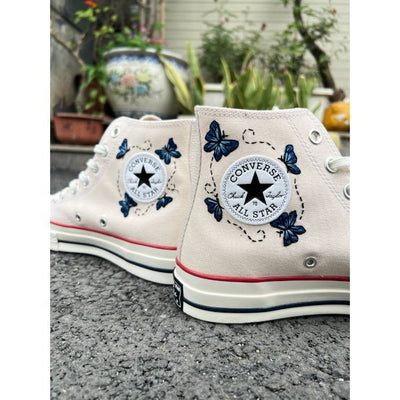 Butterfly Converse,Embroidered Blue Butterflies,Converse ,Custom Logo