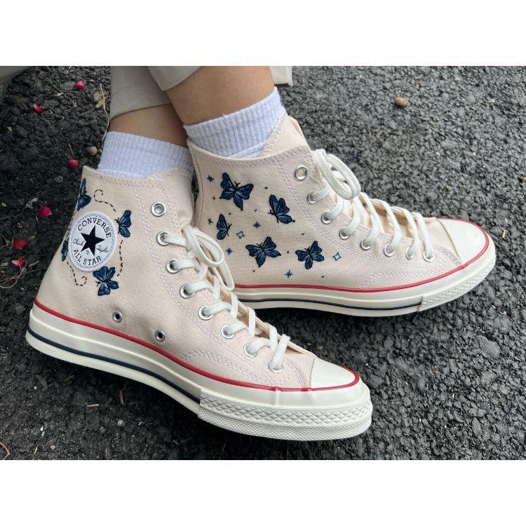 Butterfly Converse,Embroidered Blue Butterflies,Converse ,Custom Logo