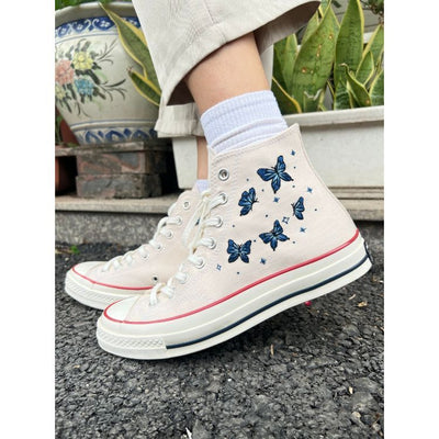 Butterfly Converse,Embroidered Blue Butterflies,Converse ,Custom Logo