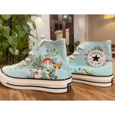 Mushrooms Embroidered Converse, Mushrooms Embroidered Sneakers