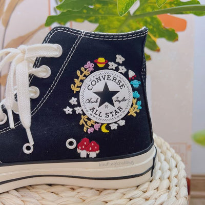 Converse Embroidered With Unique, Mushrooms and Flowers