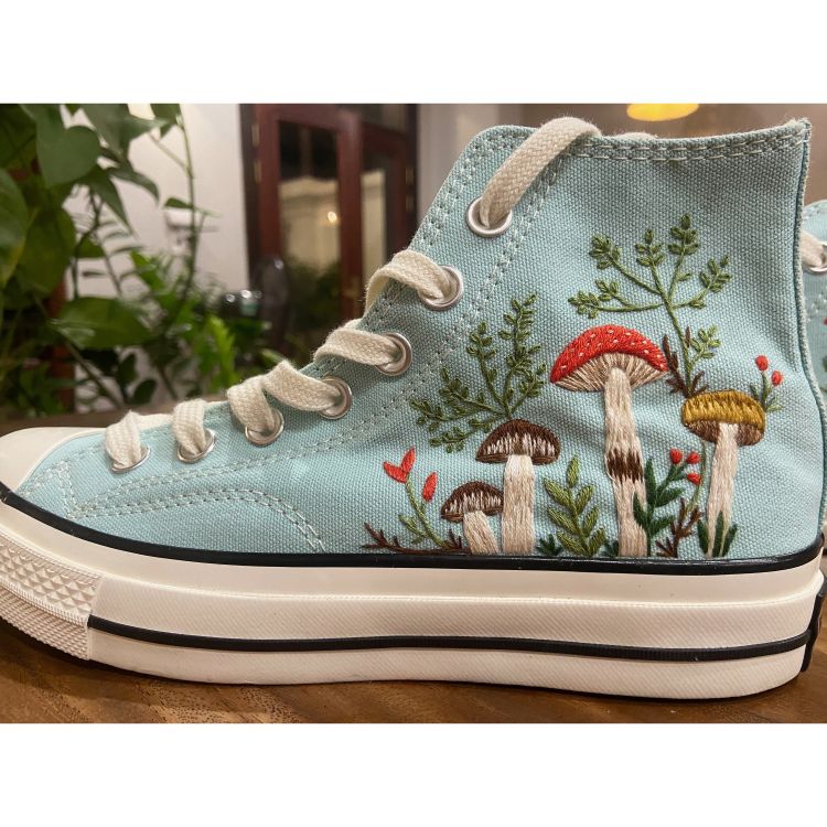 Mushrooms Embroidered Converse, Mushrooms Embroidered Sneakers