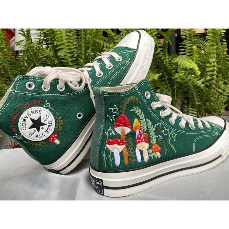 Custom Converse Mushrooms Embroidered, Mushrooms Embroidered