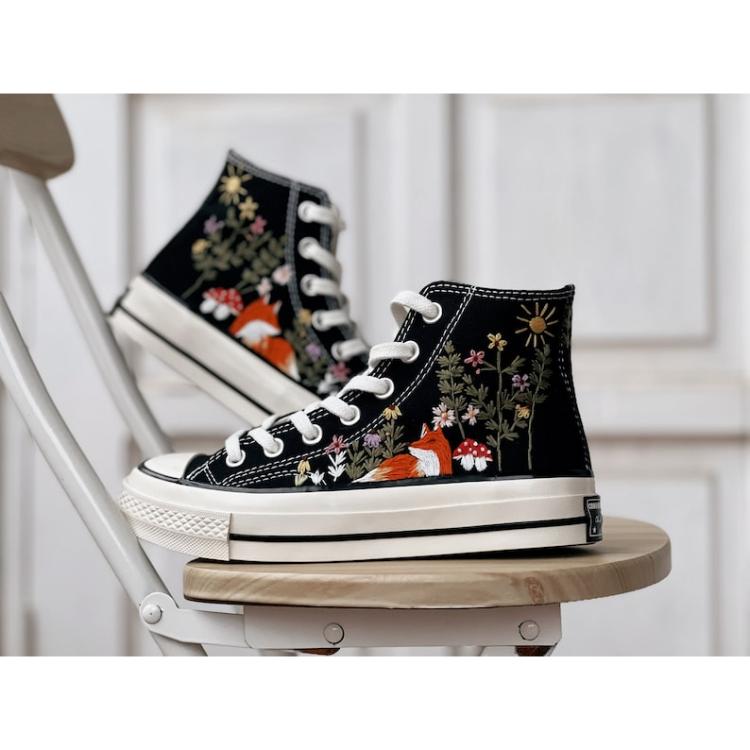 Custom Converse Pet, Embroidered Converse High Tops Fox