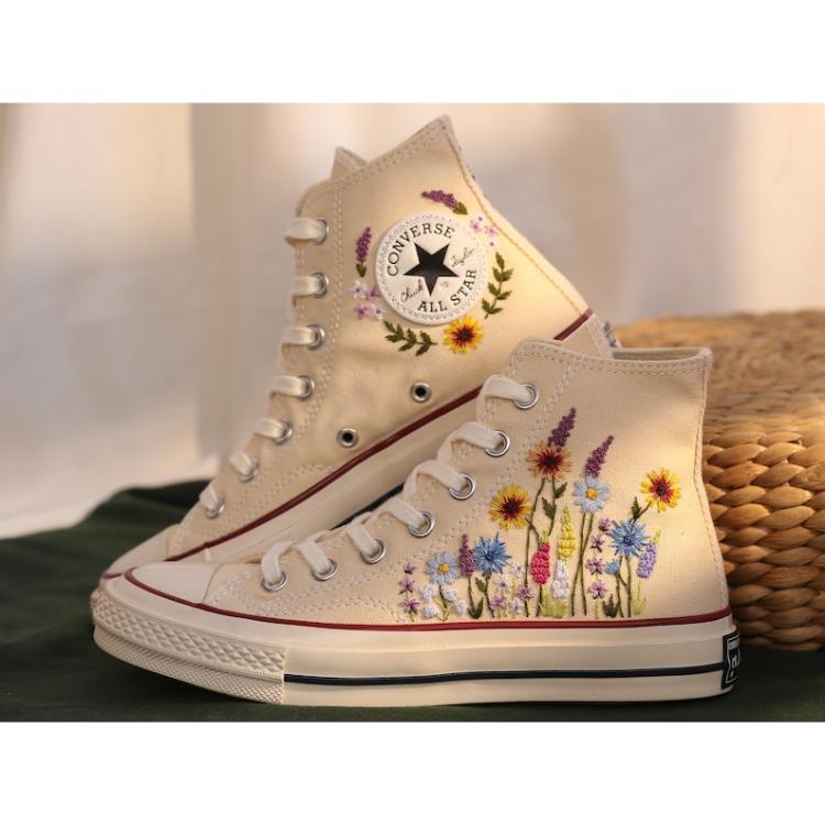 Customized Shoes Converse Embroidered Sunflower Garden