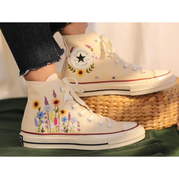 Customized Shoes Converse Embroidered Sunflower Garden