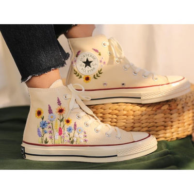 Customized Shoes Converse Embroidered Sunflower Garden