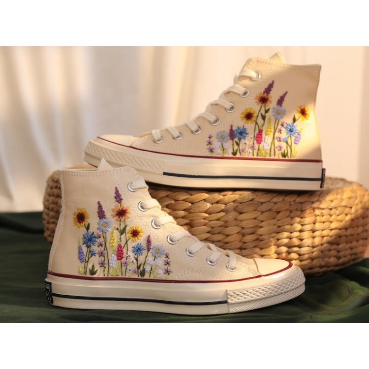 Customized Shoes Converse Embroidered Sunflower Garden