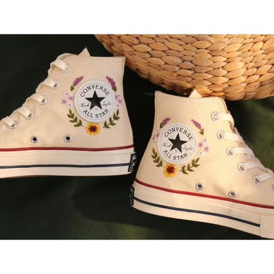 Customized Shoes Converse Embroidered Sunflower Garden