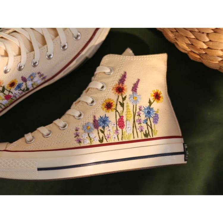 Customized Shoes Converse Embroidered Sunflower Garden