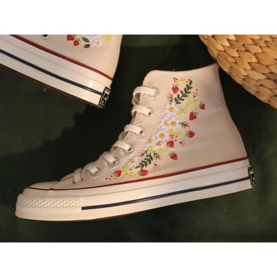 Strawberry Converse Shoes, Embroidered with Red Strawberry