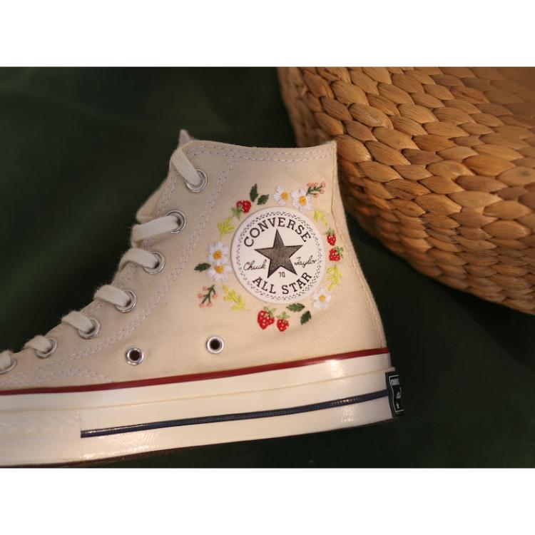 Strawberry Converse Shoes, Embroidered with Red Strawberry