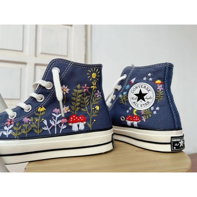 Mushroom Converse, Embroidered Converse Sweet Sunflower Garden