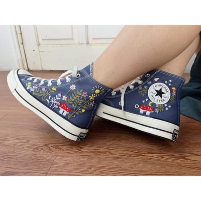 Mushroom Converse, Embroidered Converse Sweet Sunflower Garden