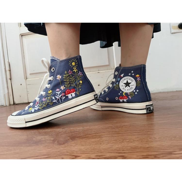 Mushroom Converse, Embroidered Converse Sweet Sunflower Garden