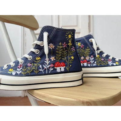 Mushroom Converse, Embroidered Converse Sweet Sunflower Garden