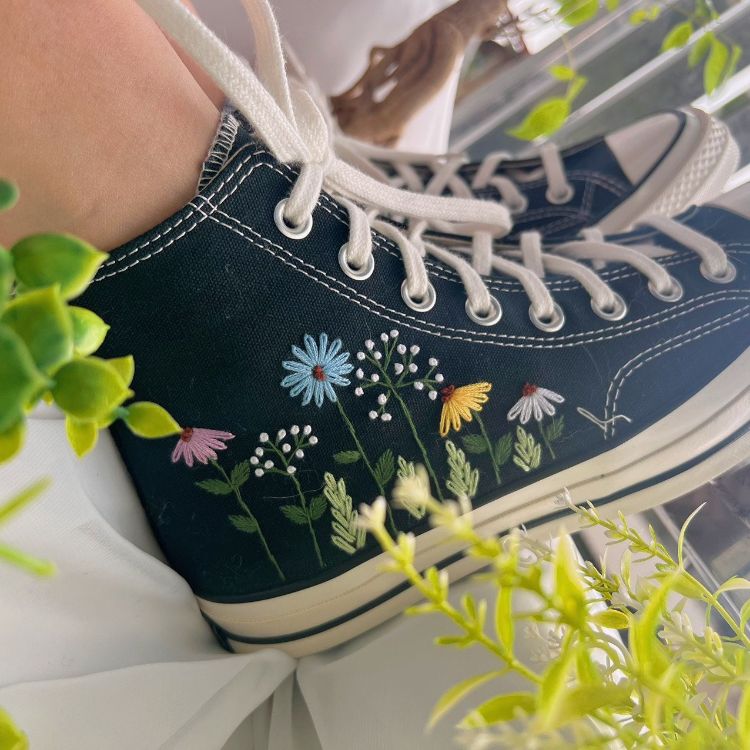 Custom Colorful Chrysanthemum Garden,Embroidered Sneakers,Converse