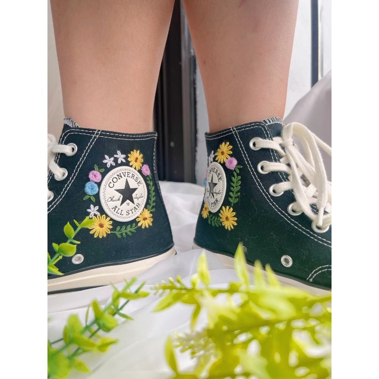 Custom Colorful Chrysanthemum Garden,Embroidered Sneakers,Converse