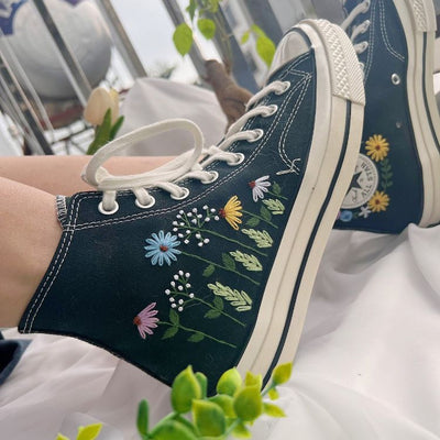 Custom Colorful Chrysanthemum Garden,Embroidered Sneakers,Converse