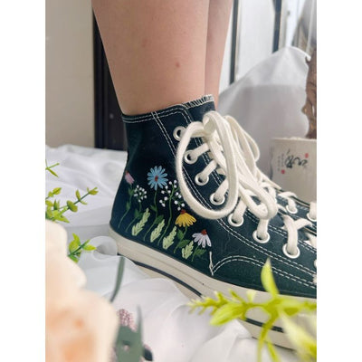 Custom Colorful Chrysanthemum Garden,Embroidered Sneakers,Converse