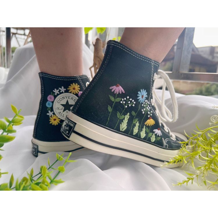 Custom Colorful Chrysanthemum Garden,Embroidered Sneakers,Converse