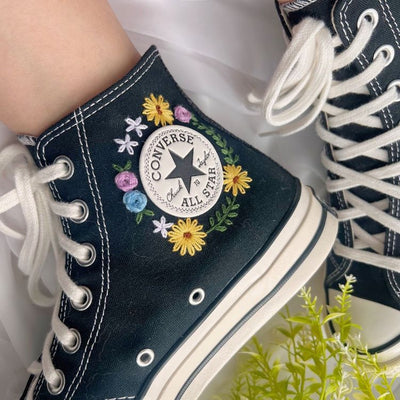 Custom Colorful Chrysanthemum Garden,Embroidered Sneakers,Converse